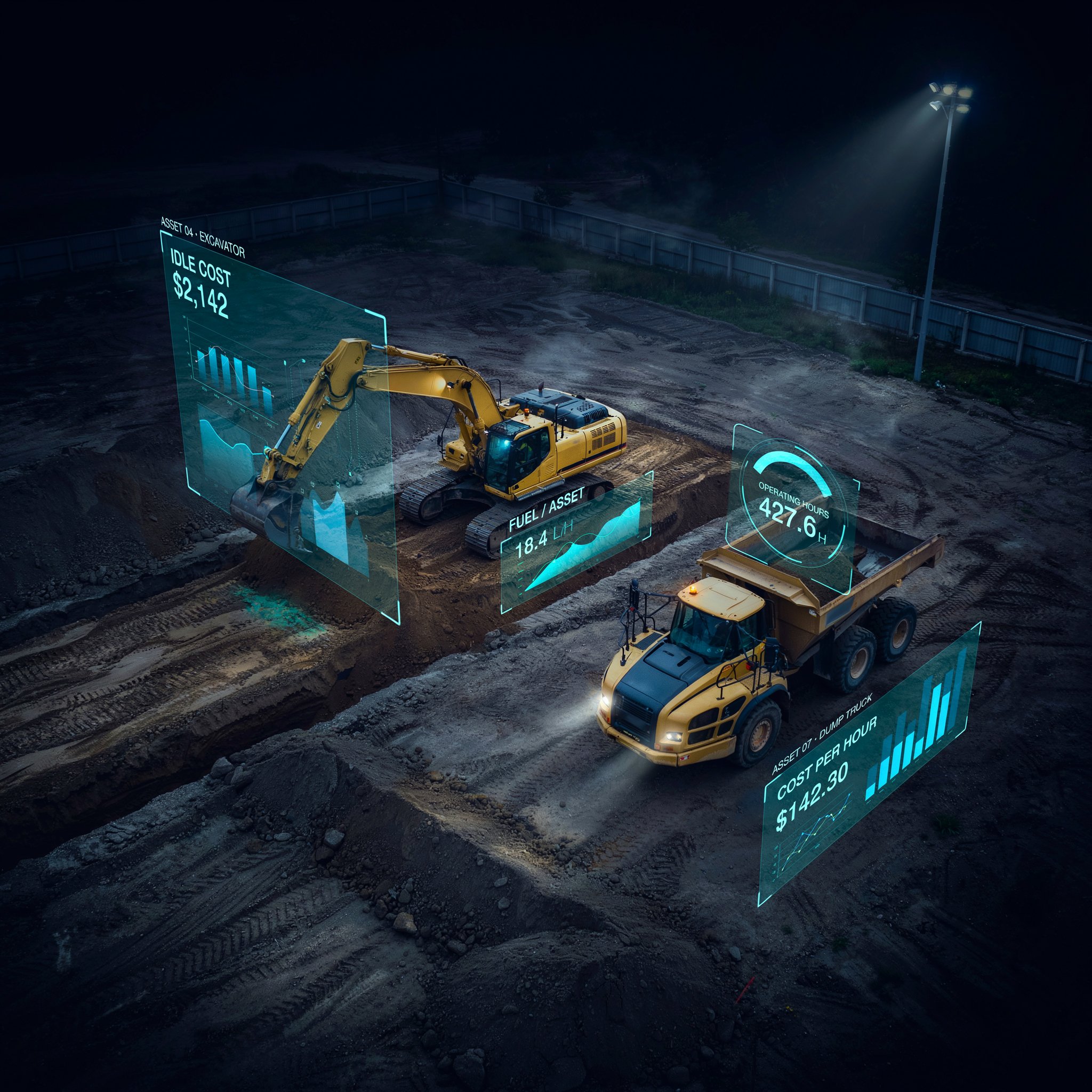 Heavy equipment fleet — excavator and truck on a construction site